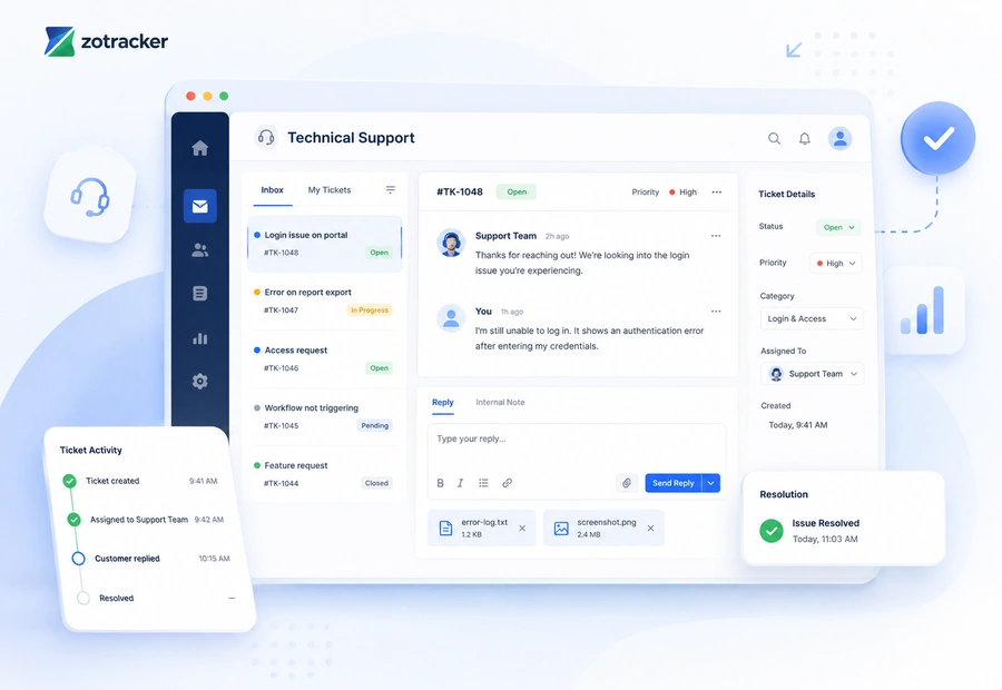 ZoTracker support ticketing view
