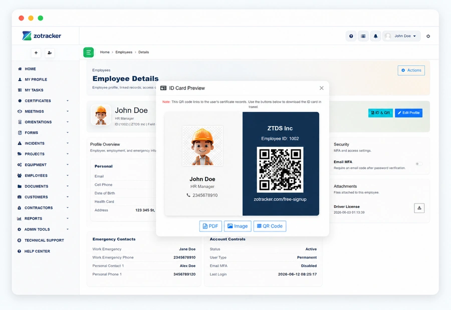 ZoTracker Employee Compliance Profile Software product view