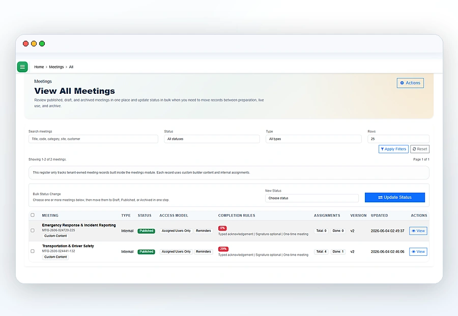 ZoTracker Safety Meeting and Toolbox Talk Software product view