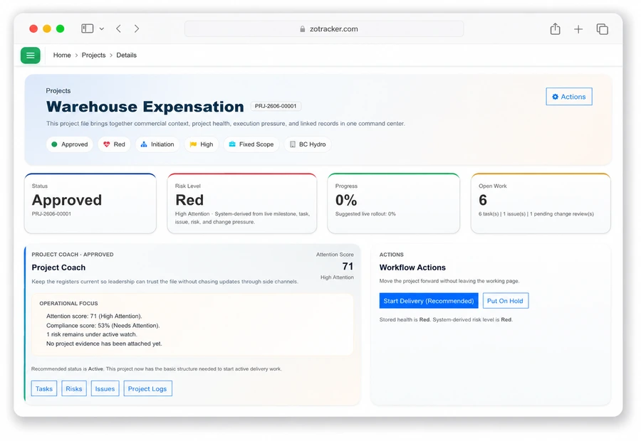 ZoTracker Project Safety and Compliance Management Software product view