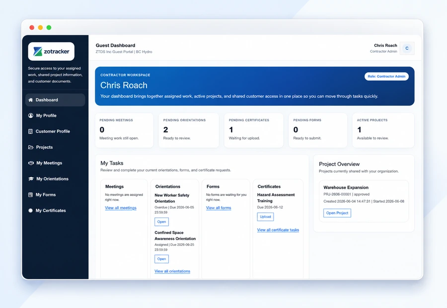 ZoTracker Contractor Compliance Management product view